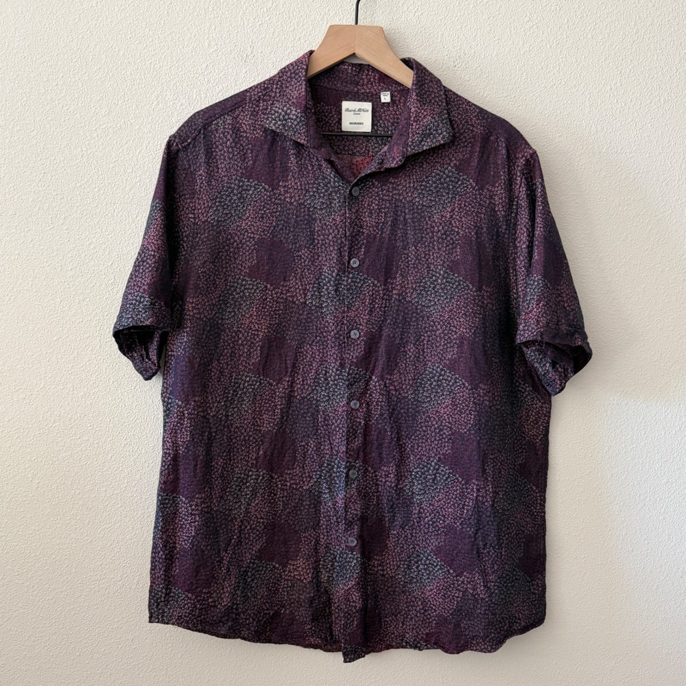 BAIRD MCNUTT Men Short Sleeve Button Up Linen Blend Shirt Abstract Preppy Size L
